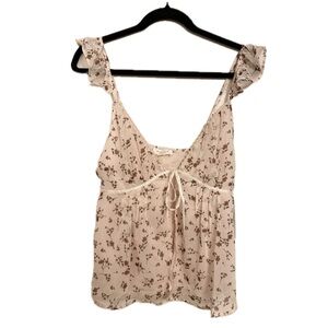 KIRIOUS LOS ANGELES SIZE M PINK FLORAL RUFFLE TIE V-NECK CAMISOLE TANK NWT